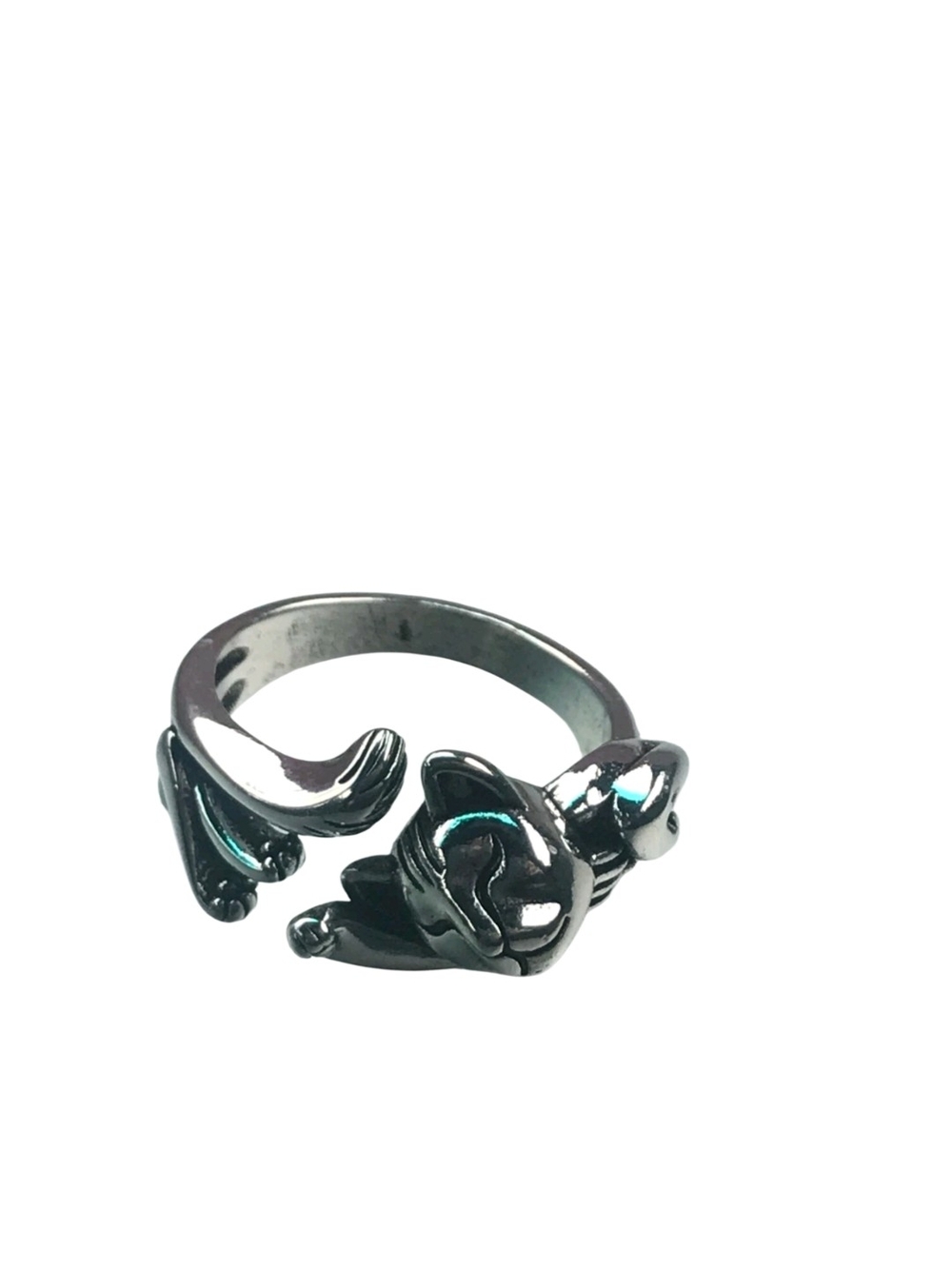 Estate SIlvertone Stretching Kitty Cat Band Ring Size 8.5. GUC.